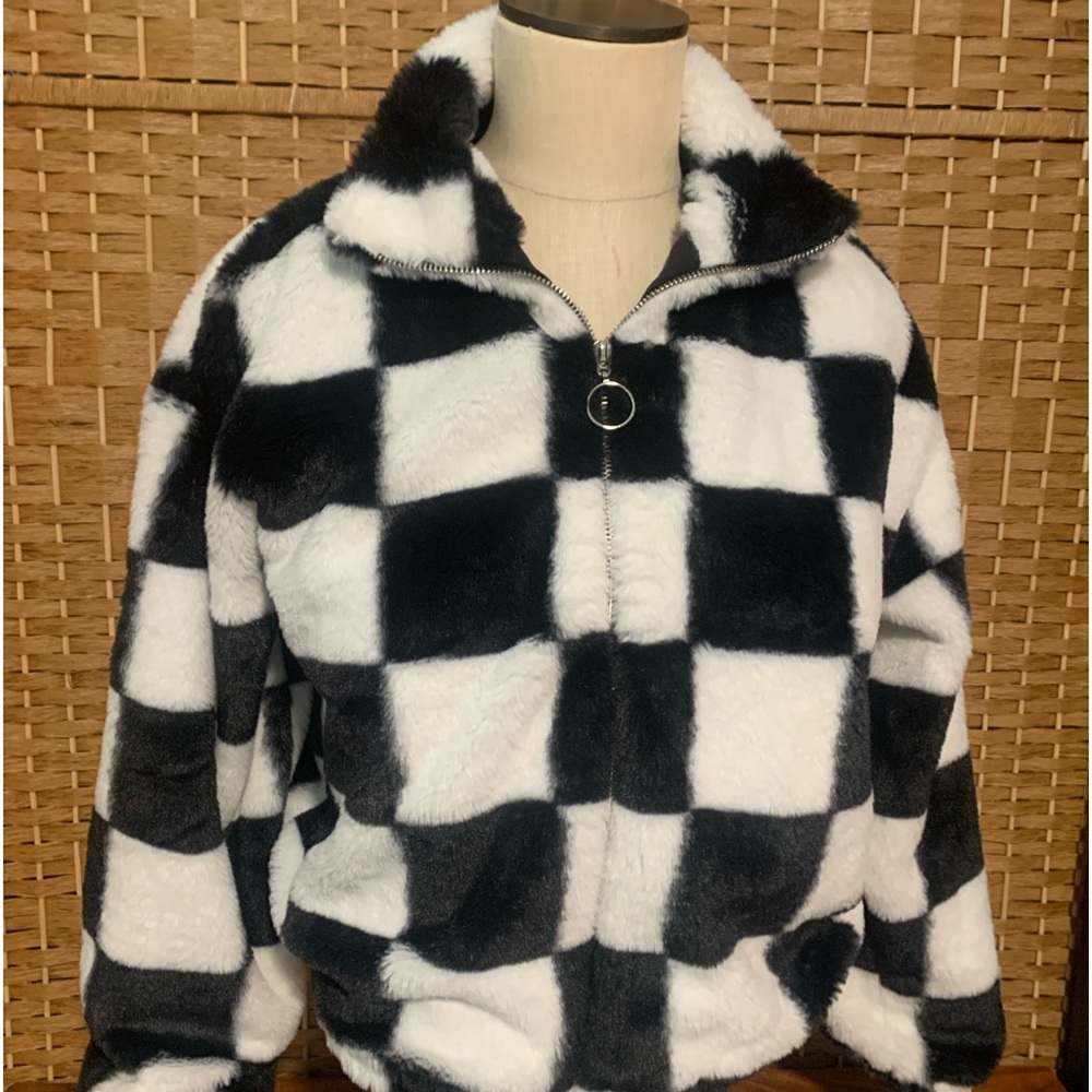Checkerboard, fake fur jacket